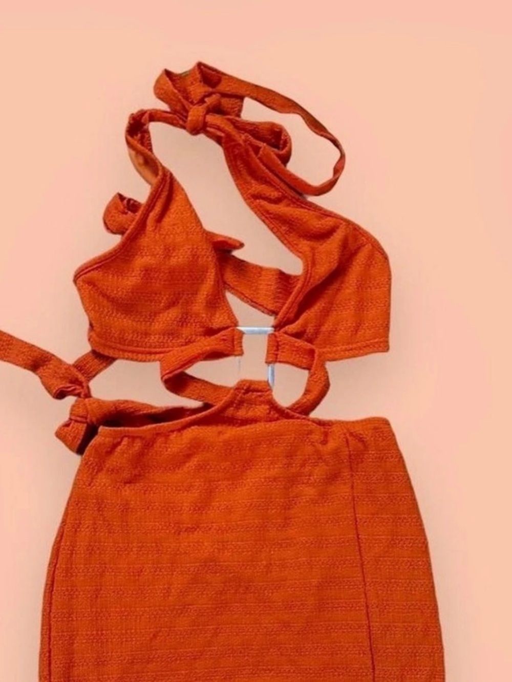 Romantic Orange Halter Top with High Slit